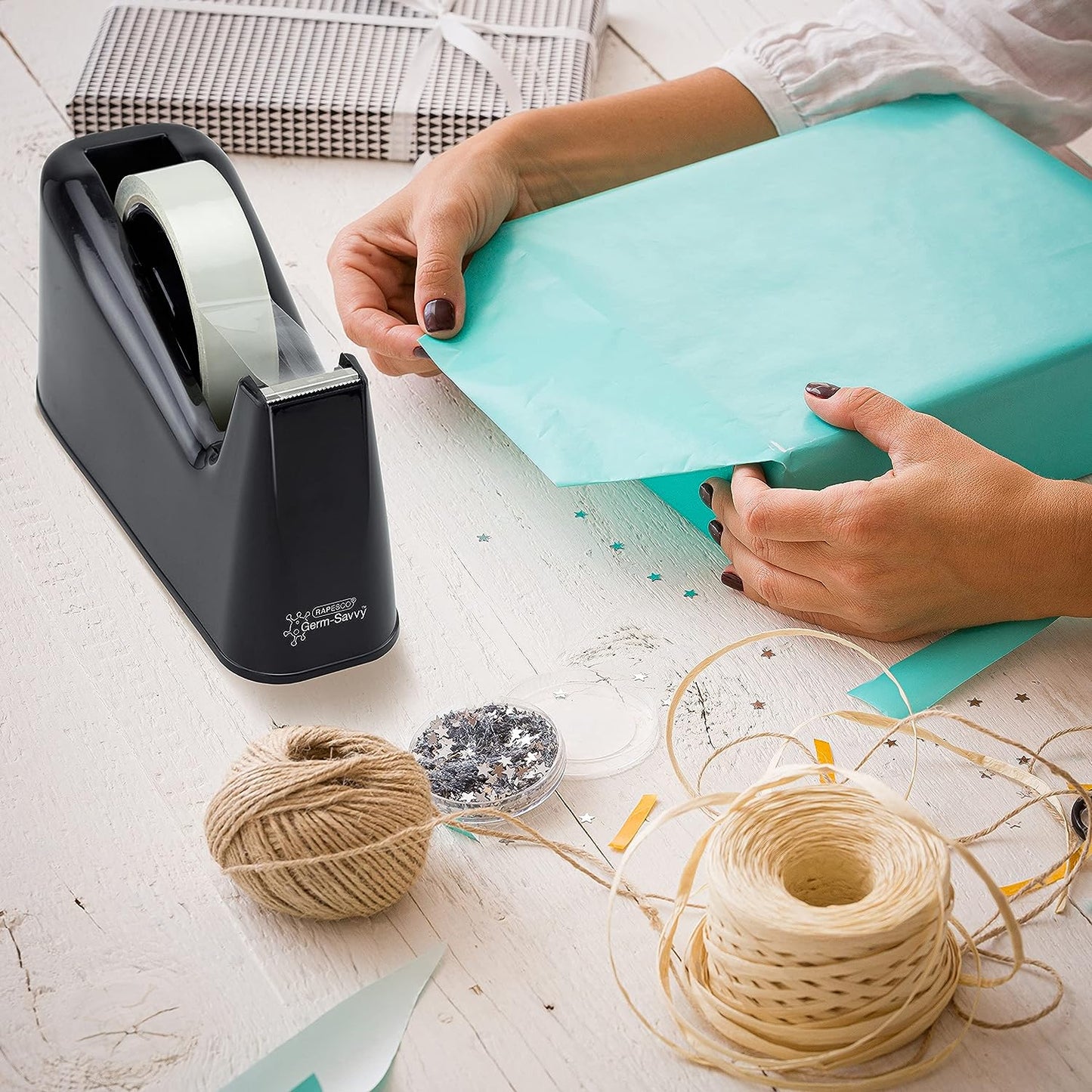 Rapesco RPTD500B Germ-Savvy Antibacterial, 500 Heavy Duty Tape Dispenser