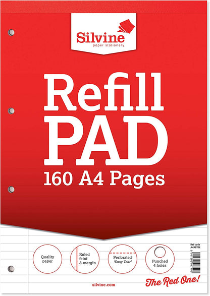 Silvine Red Cover (Ruled, Feint and Margin) A4 Refill Pad